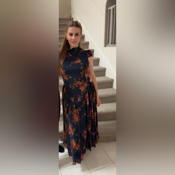 Reformation Navy Floral Maxi Dress with Rose Accents - Picture 2 of 2